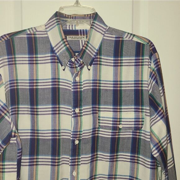 Van Heusen Sportswear Men's Purple Stripe Plaid Long Sleeve Button Down Shirt - Picture 3 of 8